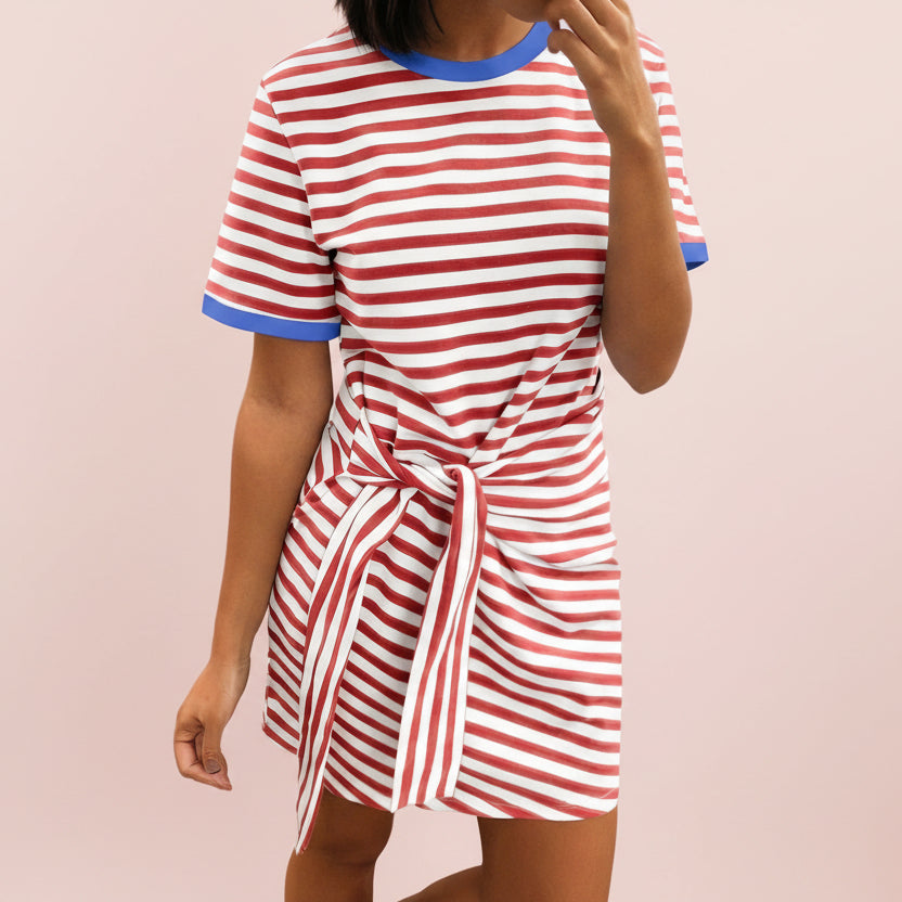 Casual Chic | Striped T-Shirt Mini Dress with Tie Waist Detail | Comfortable Summer Outfit for Effortless Style