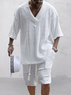 Casual Collection | Women's Knit Set with Cable Knit Design | Comfortable T-Shirt & Shorts for Everyday Style