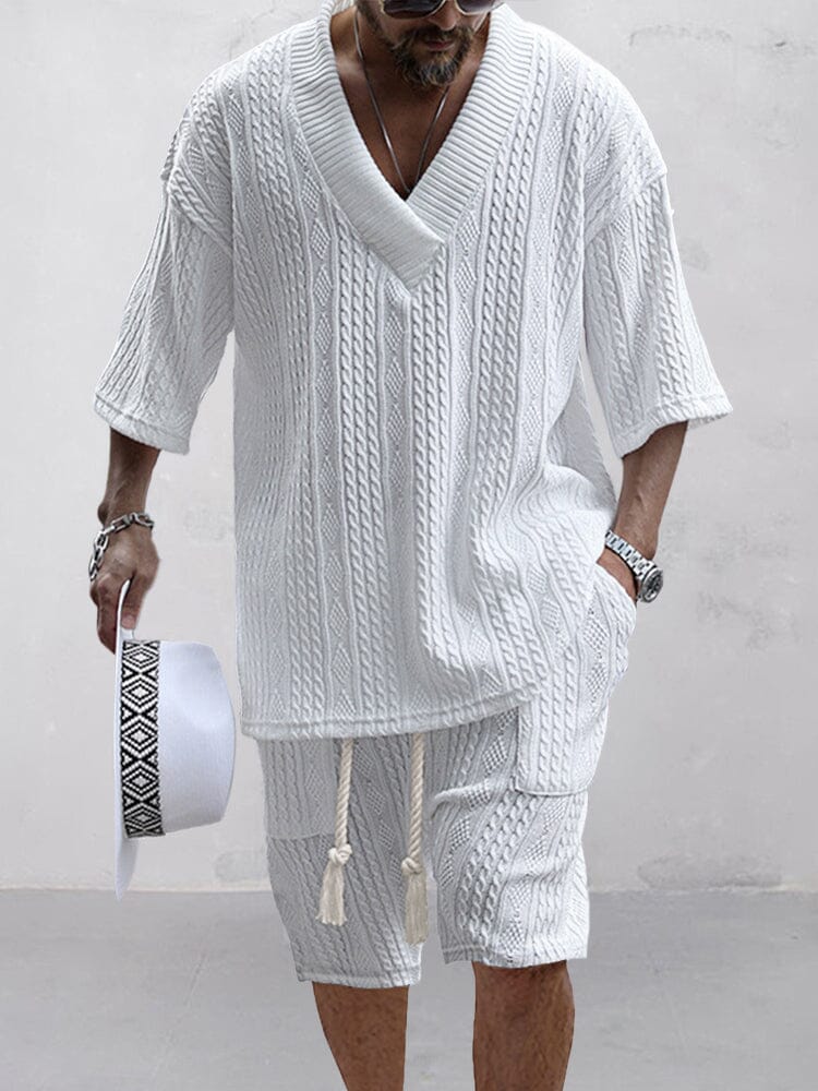 Casual Collection | Women's Knit Set with Cable Knit Design | Comfortable T-Shirt & Shorts for Everyday Style