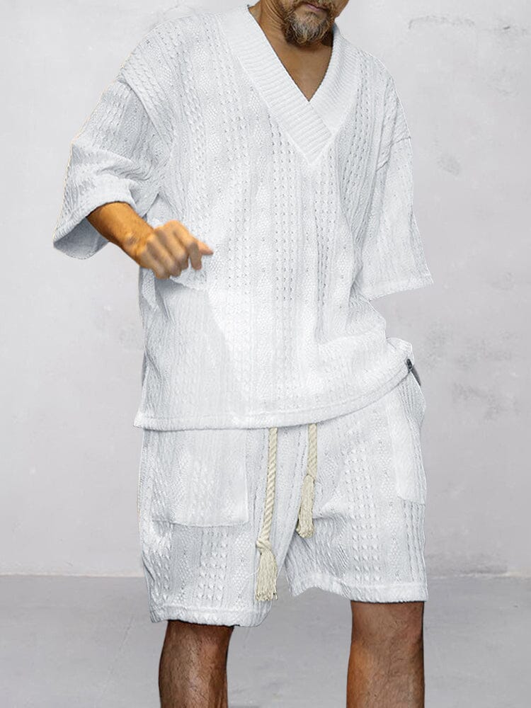 Casual Collection | Women's Knit Set with Cable Knit Design | Comfortable T-Shirt & Shorts for Everyday Style