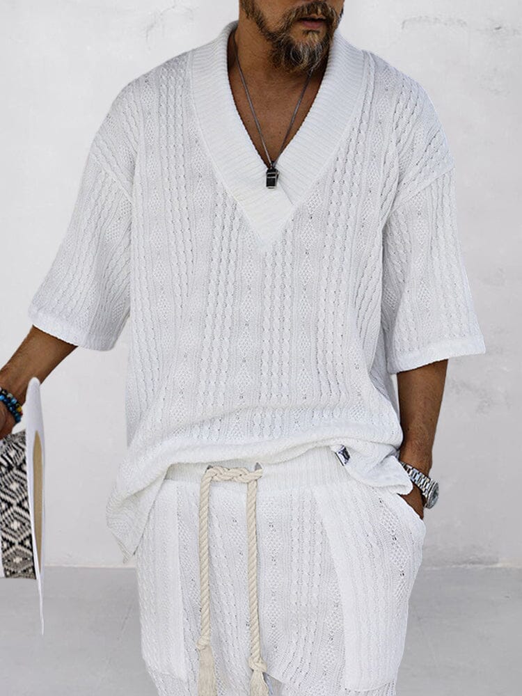Casual Collection | Women's Knit Set with Cable Knit Design | Comfortable T-Shirt & Shorts for Everyday Style