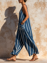 Casual Cotton Lantern Jumpsuit with V-Neck Design | Comfortable Fit for Everyday Wear
