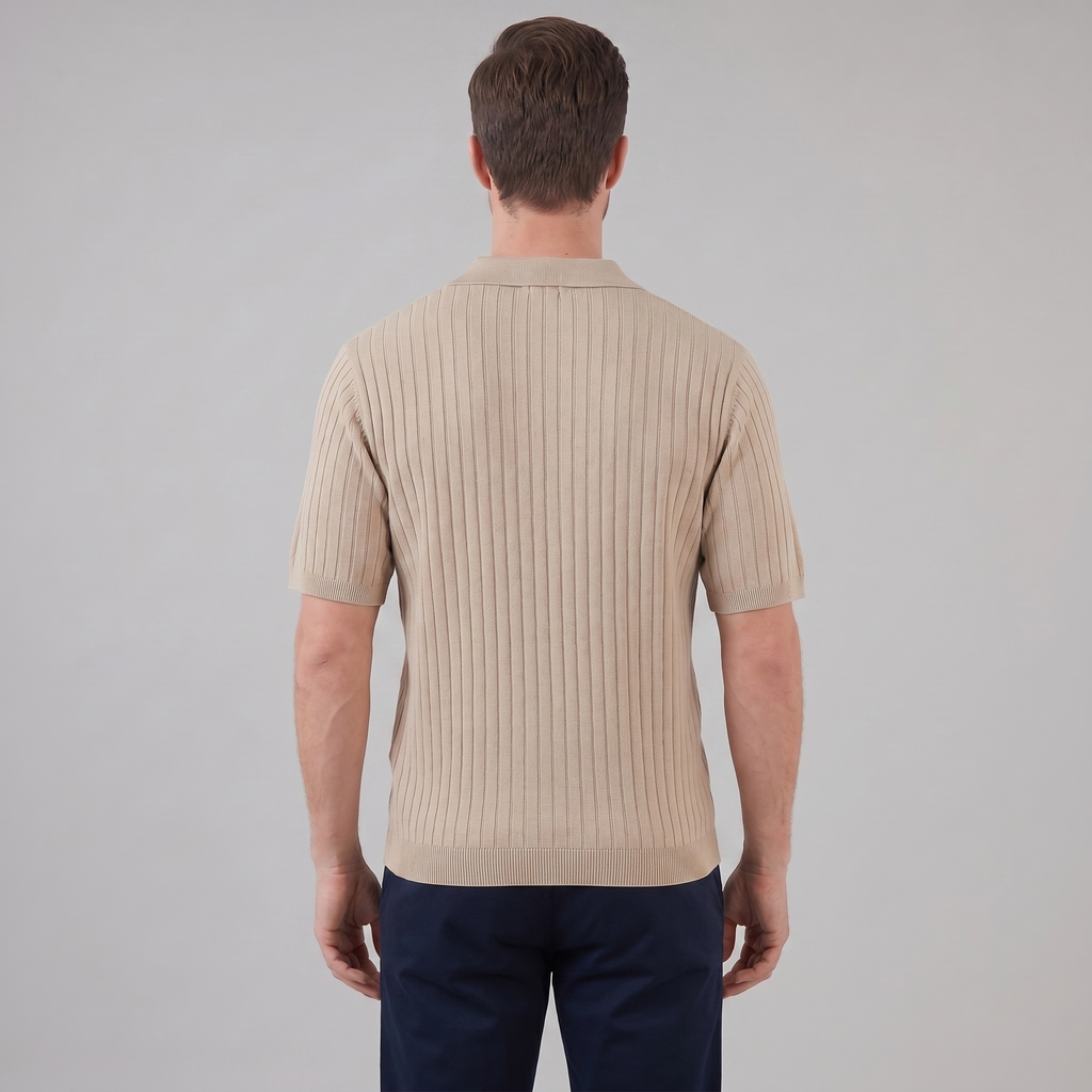 Casual Knit Polo Shirt for Men with Lapel Collar & Breathable Mesh