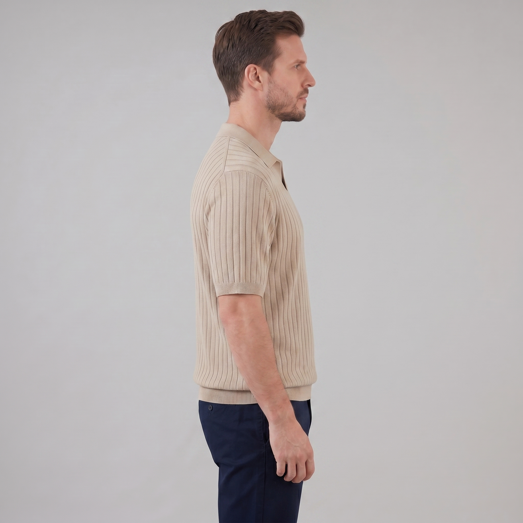 Casual Knit Polo Shirt for Men with Lapel Collar & Breathable Mesh