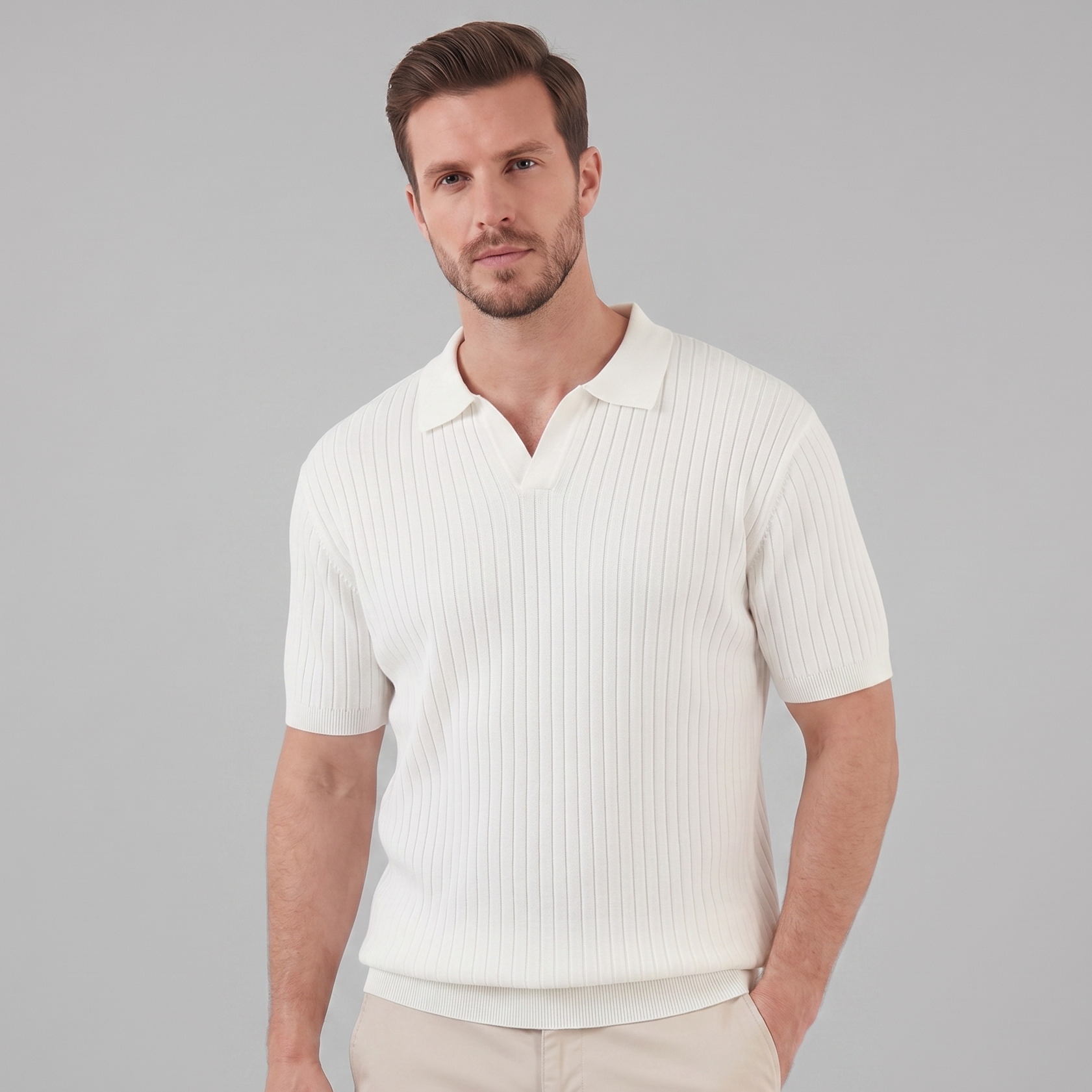 Casual Knit Polo Shirt for Men with Lapel Collar & Breathable Mesh