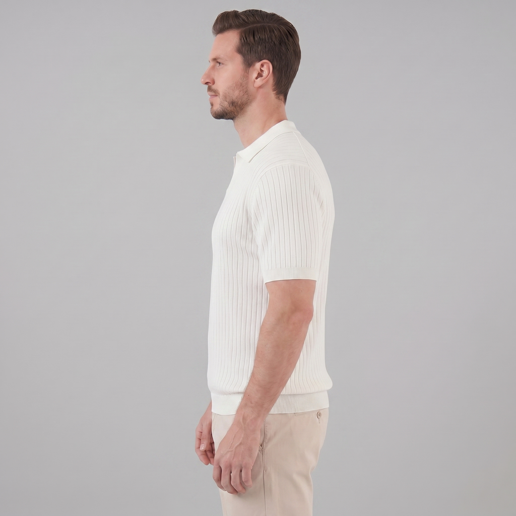 Casual Knit Polo Shirt for Men with Lapel Collar & Breathable Mesh