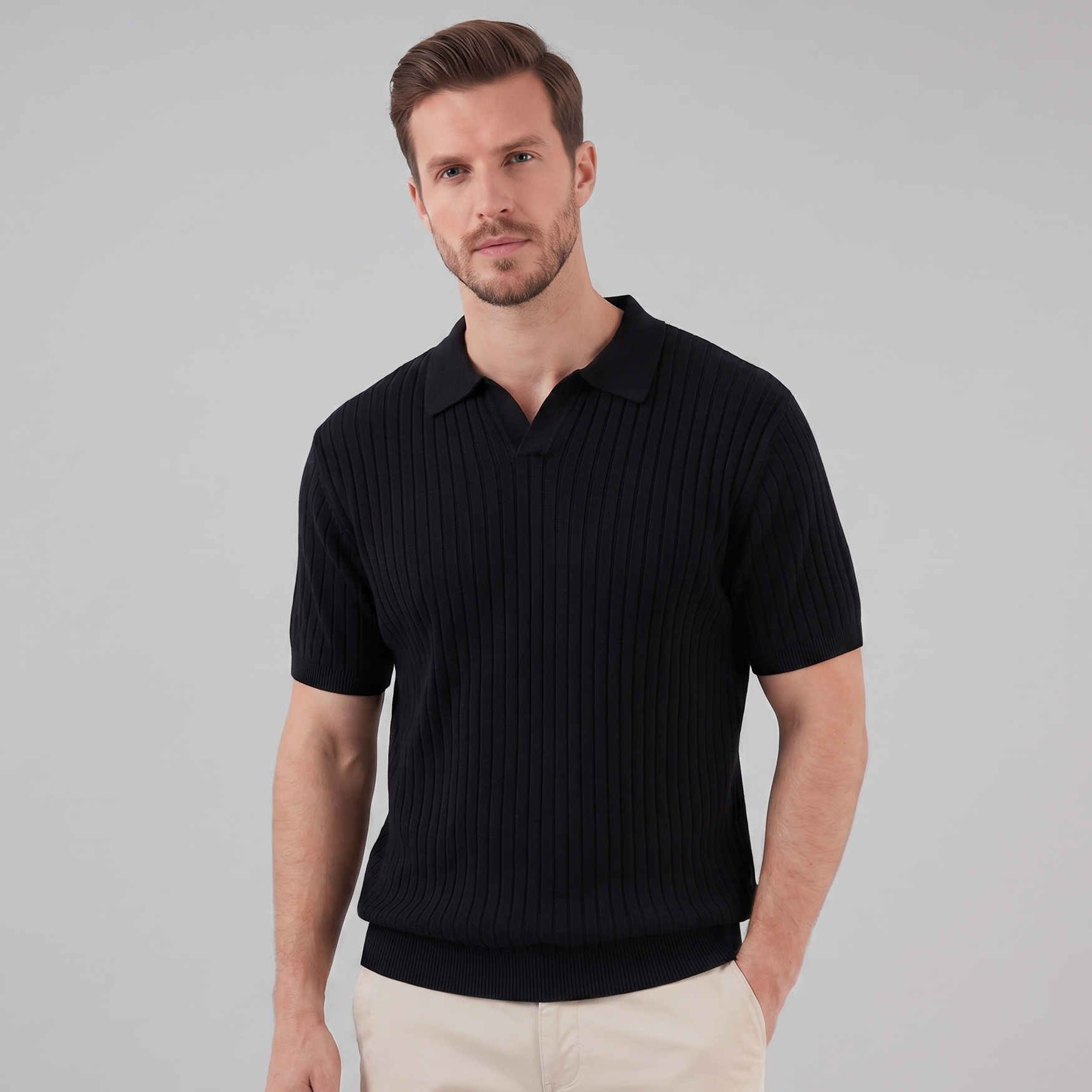 Casual Knit Polo Shirt for Men with Lapel Collar & Breathable Mesh