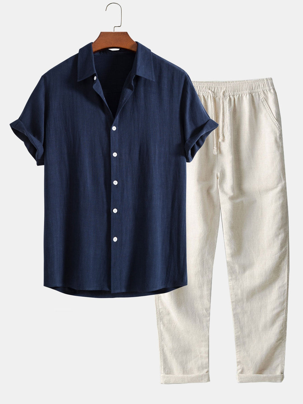 Casual Men’s Clothing | Short Sleeve Shirt & Drawstring Pants Set for Effortless Style
