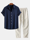 Casual Men’s Clothing | Short Sleeve Shirt & Drawstring Pants Set for Effortless Style