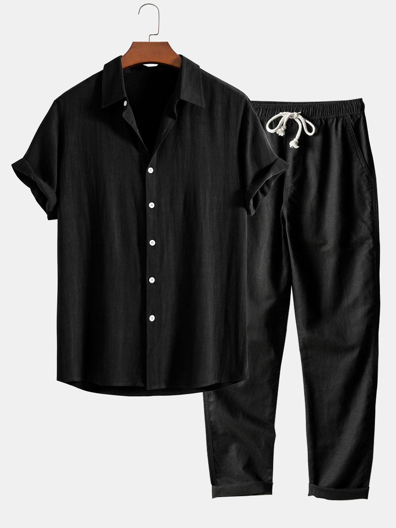Casual Men's Matching Set | Short Sleeve & Drawstring Co-Ord