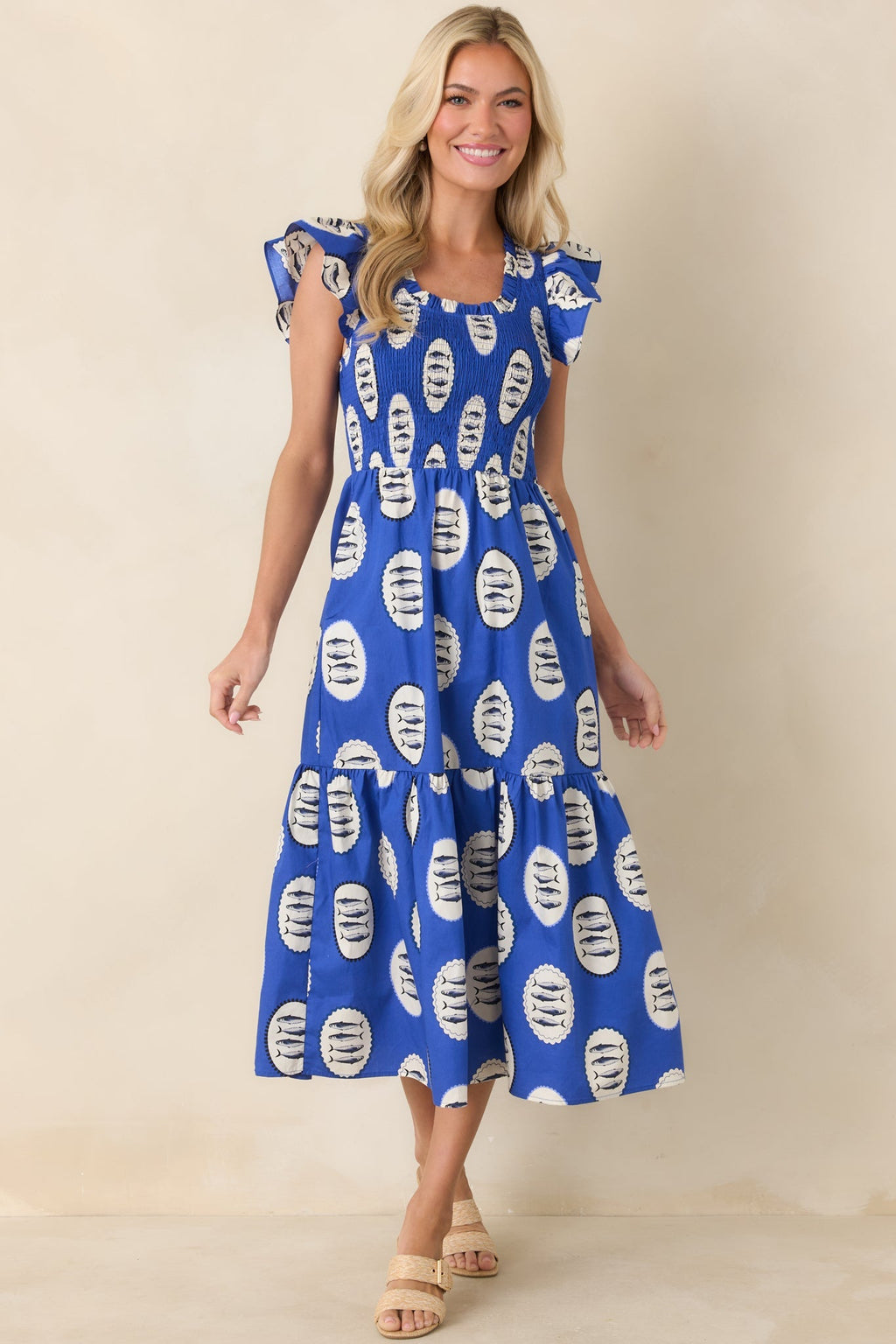 Women's Catch of the Day Royal Blue Multi Cotton Tiered Maxi Dress | 100% Cotton 2