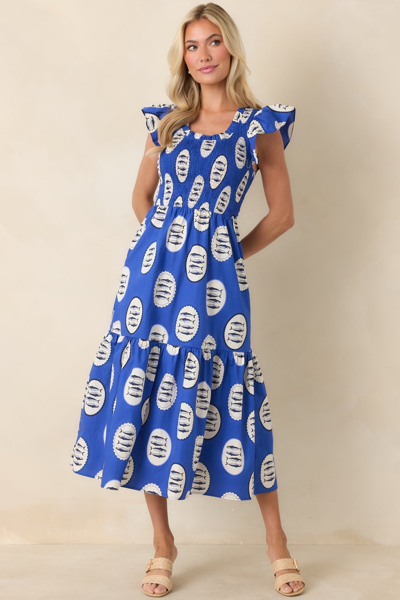 Women's Catch of the Day Royal Blue Multi Cotton Tiered Maxi Dress | 100% Cotton 4