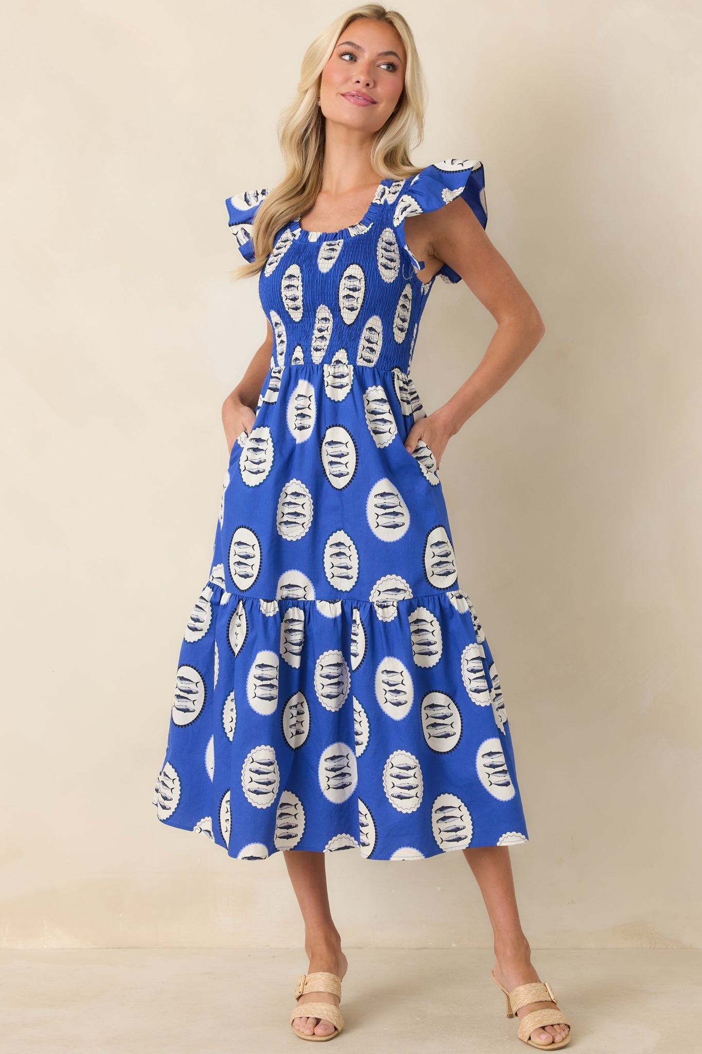 Women's Catch of the Day Royal Blue Multi Cotton Tiered Maxi Dress | 100% Cotton 5