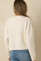 Women's Catch the Breeze Ivory Sailboat Knit Button Front Cardigan Sweater | 74% Acrylic 7