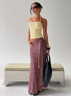 Women's Caviar Tie Maxi Skirt Brown Stripe | Maxi skirt in stripe print with a tie design 0