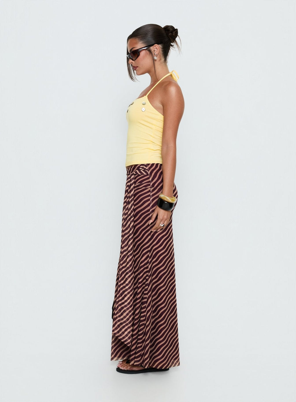 Women's Caviar Tie Maxi Skirt Brown Stripe | Maxi skirt in stripe print with a tie design 3