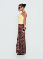 Women's Caviar Tie Maxi Skirt Brown Stripe | Maxi skirt in stripe print with a tie design 3