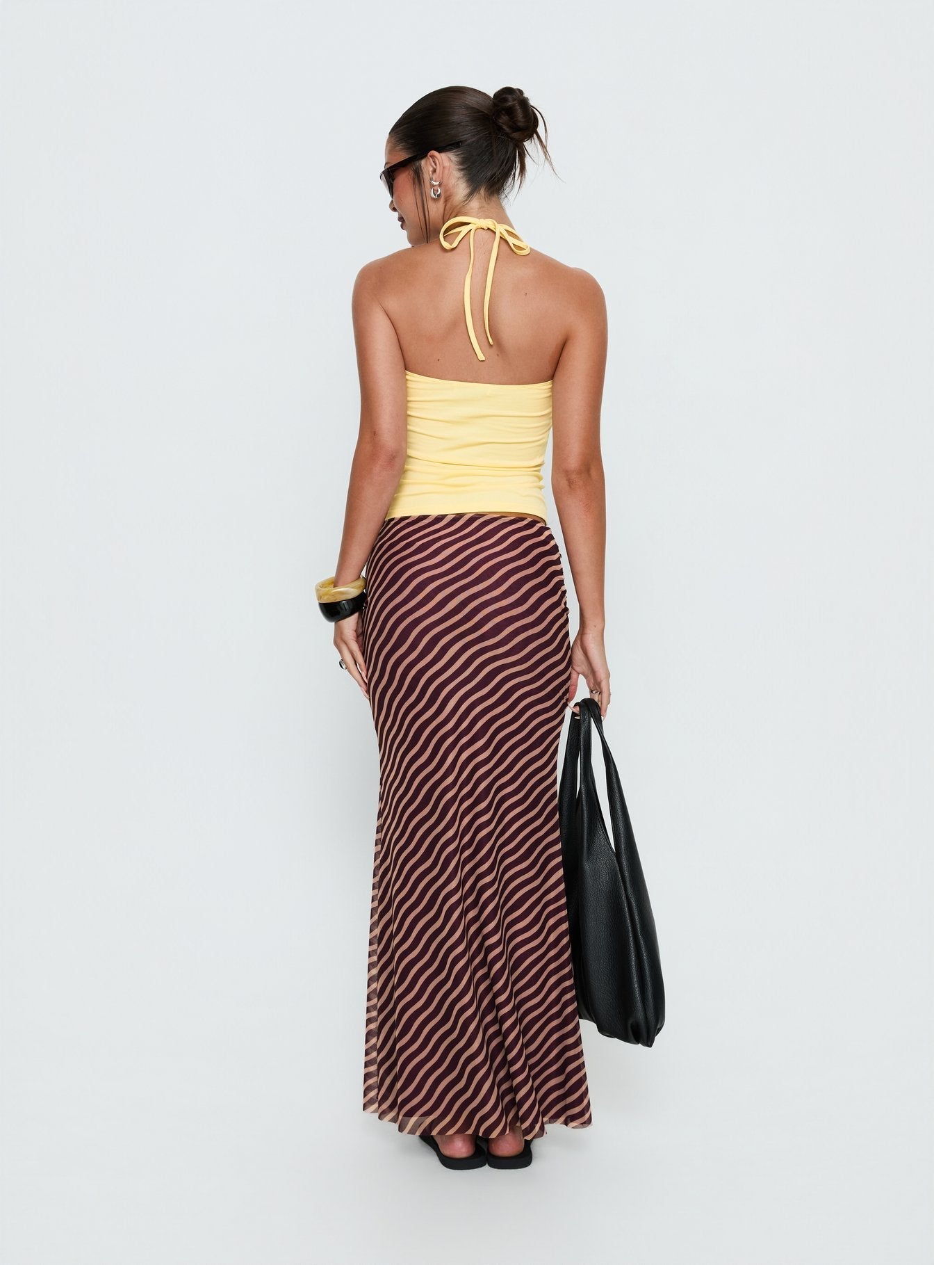 Women's Caviar Tie Maxi Skirt Brown Stripe | Maxi skirt in stripe print with a tie design 4