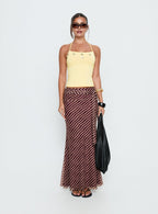Women's Caviar Tie Maxi Skirt Brown Stripe | Maxi skirt in stripe print with a tie design 6