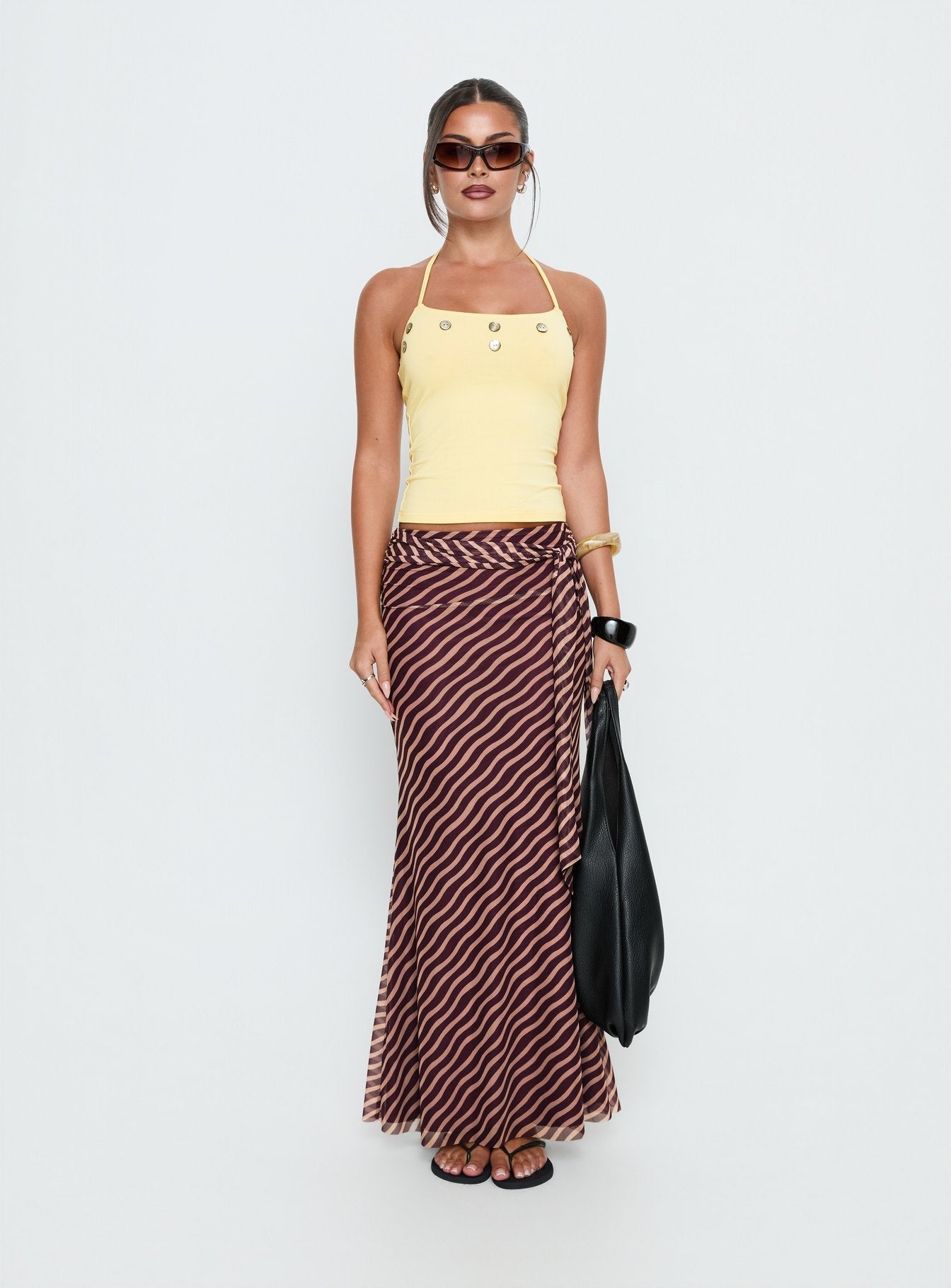 Women's Caviar Tie Maxi Skirt Brown Stripe | Maxi skirt in stripe print with a tie design 6