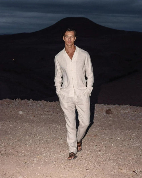 Cecile Lavelle | Men's Relaxed Fit Beige Matching Set | Stylish Summer Co-Ord