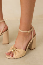 Women's Charmed I'm Sure Natural Woven Bow Block Heel Sandals | Heel measures 3.75" 1