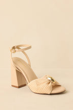 Women's Charmed I'm Sure Natural Woven Bow Block Heel Sandals | Heel measures 3.75" 3
