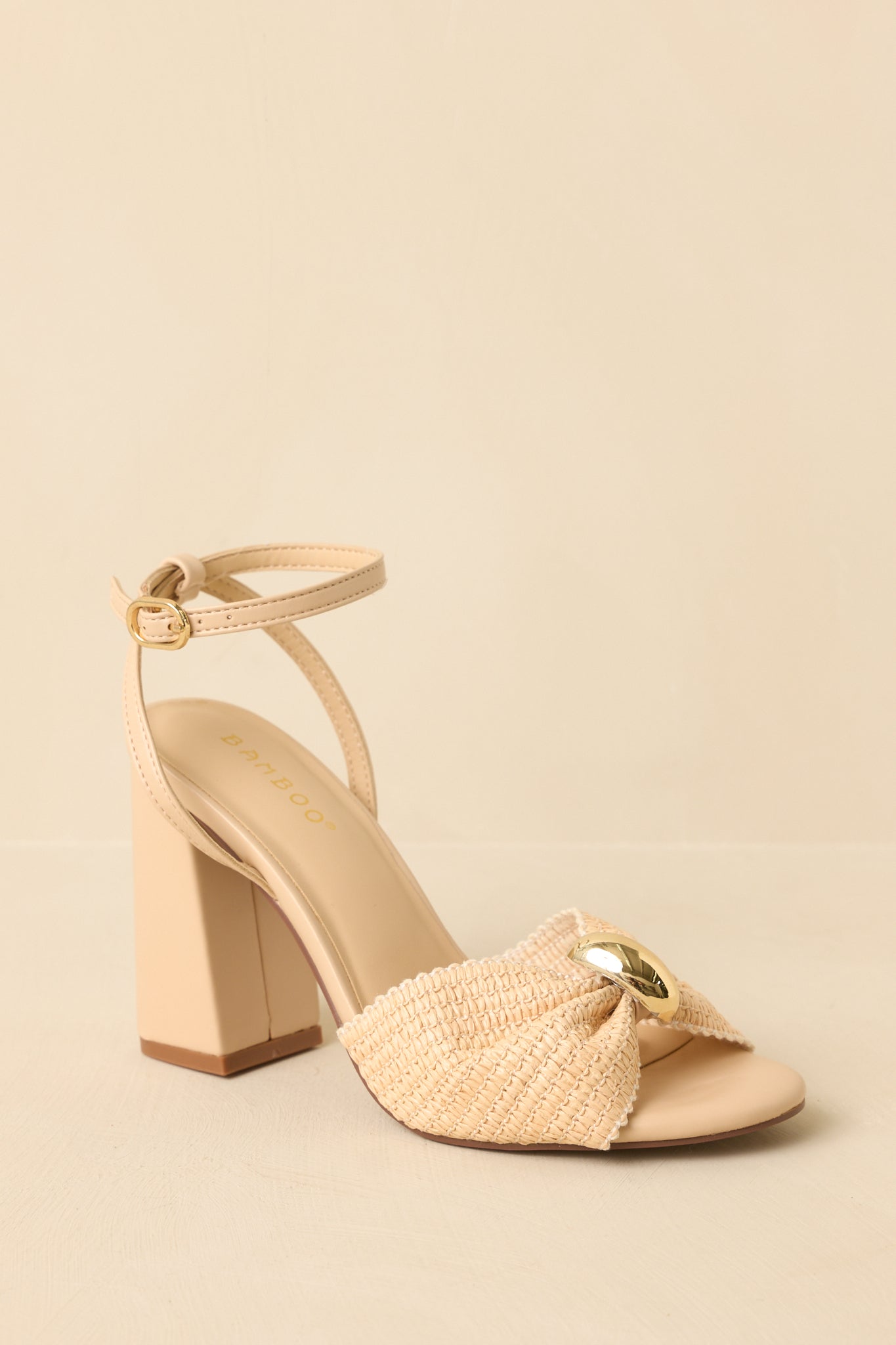 Women's Charmed I'm Sure Natural Woven Bow Block Heel Sandals | Heel measures 3.75" 3