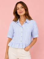 Charming Collection | Women's Blouse with Puff Sleeves & Peplum Hem | Stylish Summer Top for Effortless Elegance