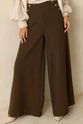 Women's Chart the Course Dark Brown Wide Leg Button Pants | 95% Polyester & 4% Spandex 0