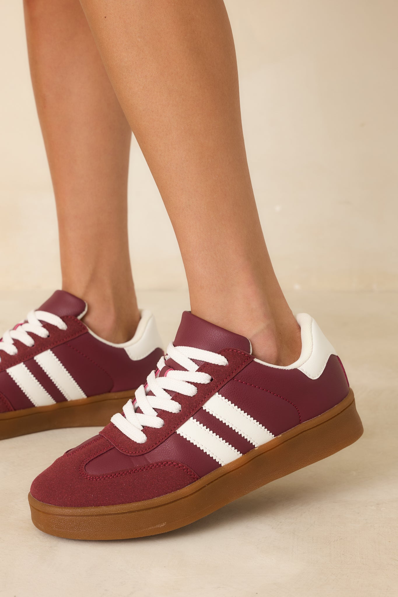 Women's Chasing Chill Burgundy Faux Suede Lace-Up Sneakers | Sole measures 1.25" 1