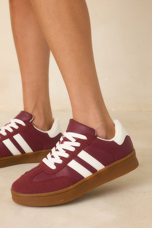 Women's Chasing Chill Burgundy Faux Suede Lace-Up Sneakers | Sole measures 1.25" 1