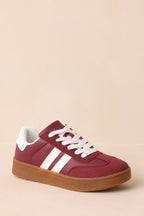 Women's Chasing Chill Burgundy Faux Suede Lace-Up Sneakers | Sole measures 1.25" 3