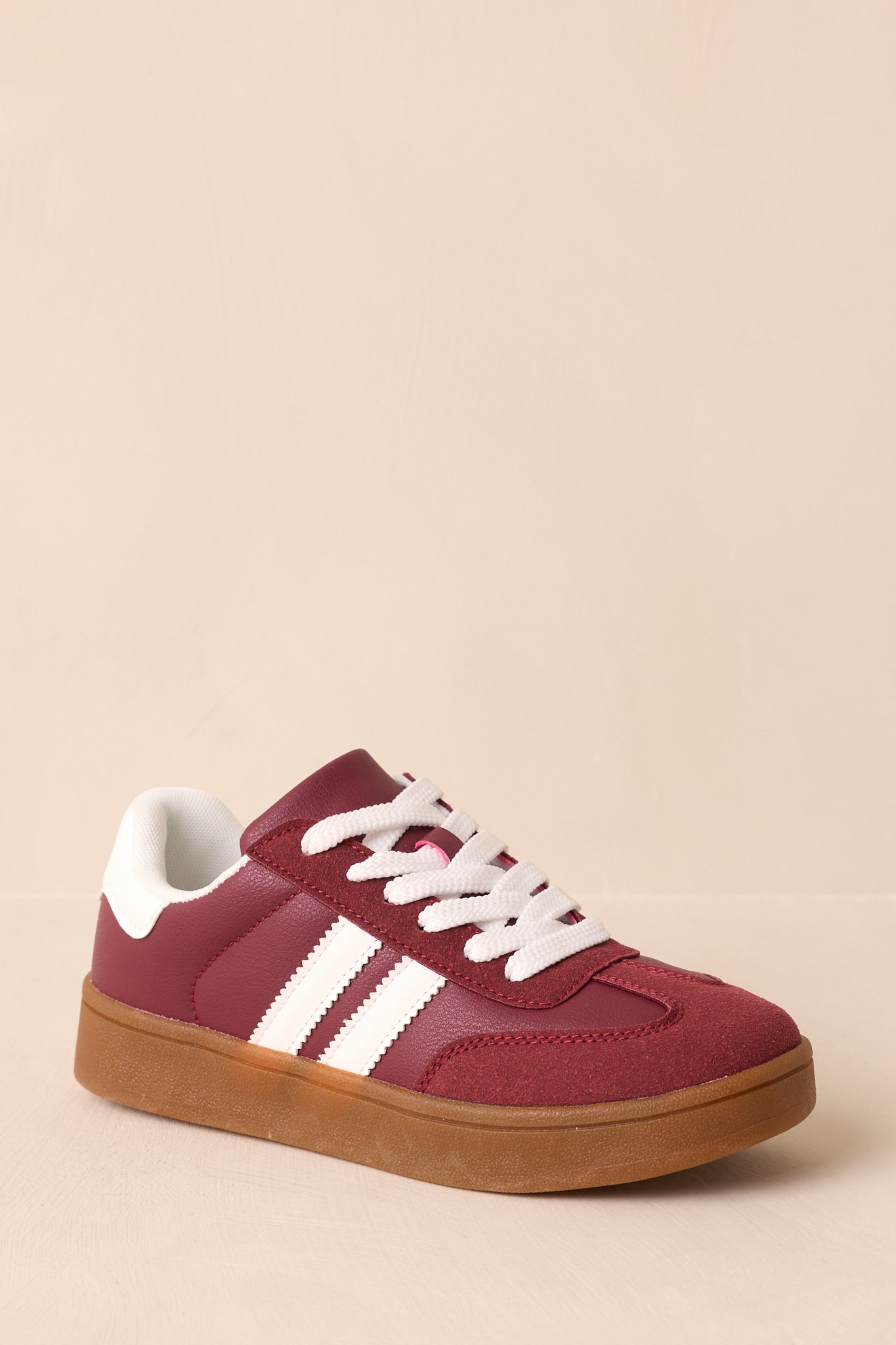 Women's Chasing Chill Burgundy Faux Suede Lace-Up Sneakers | Sole measures 1.25" 3