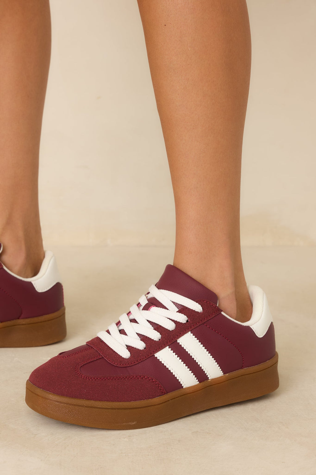 Women's Chasing Chill Burgundy Faux Suede Lace-Up Sneakers | Sole measures 1.25" 6