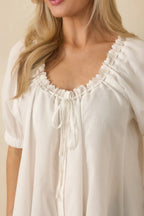 Women's Chasing Sunshine White Puff Sleeve Flowy Blouse | 60% Cotton & 40% Rayon 2
