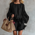 Chic Casual | Plus Size Women's Outfit with Lantern Sleeves & Shorts | Relaxed Fit for Everyday Comfort