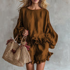 Chic Casual | Plus Size Women's Outfit with Lantern Sleeves & Shorts | Relaxed Fit for Everyday Comfort