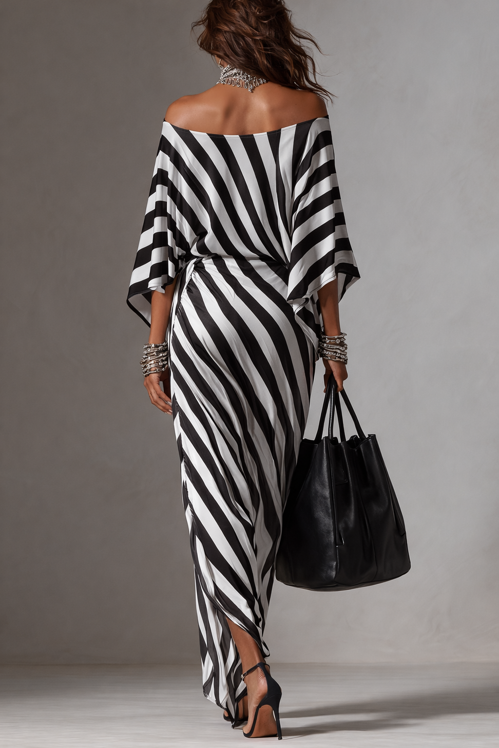 Chic Collection | Black Maxi Dress with Asymmetric Cut for Effortless Style