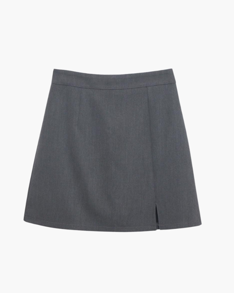 Chic Collection | Black Mini Skirt with Tailored Design & Side Slit | Versatile Style for Office and Evening
