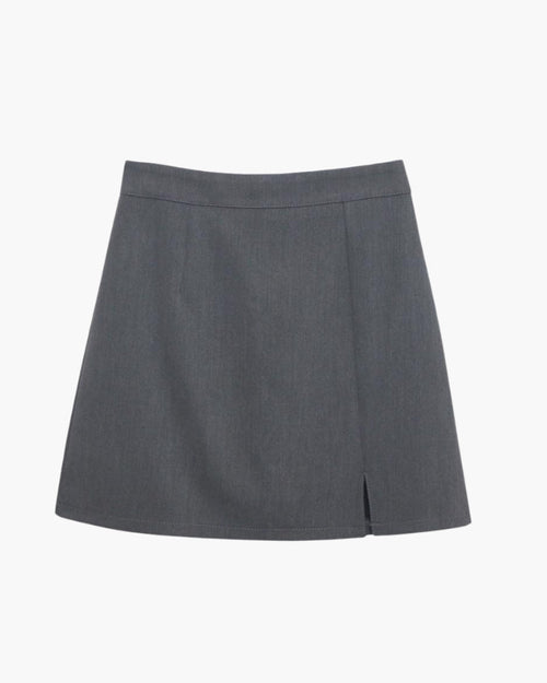 Chic Collection | Black Mini Skirt with Tailored Design & Side Slit | Versatile Style for Office and Evening