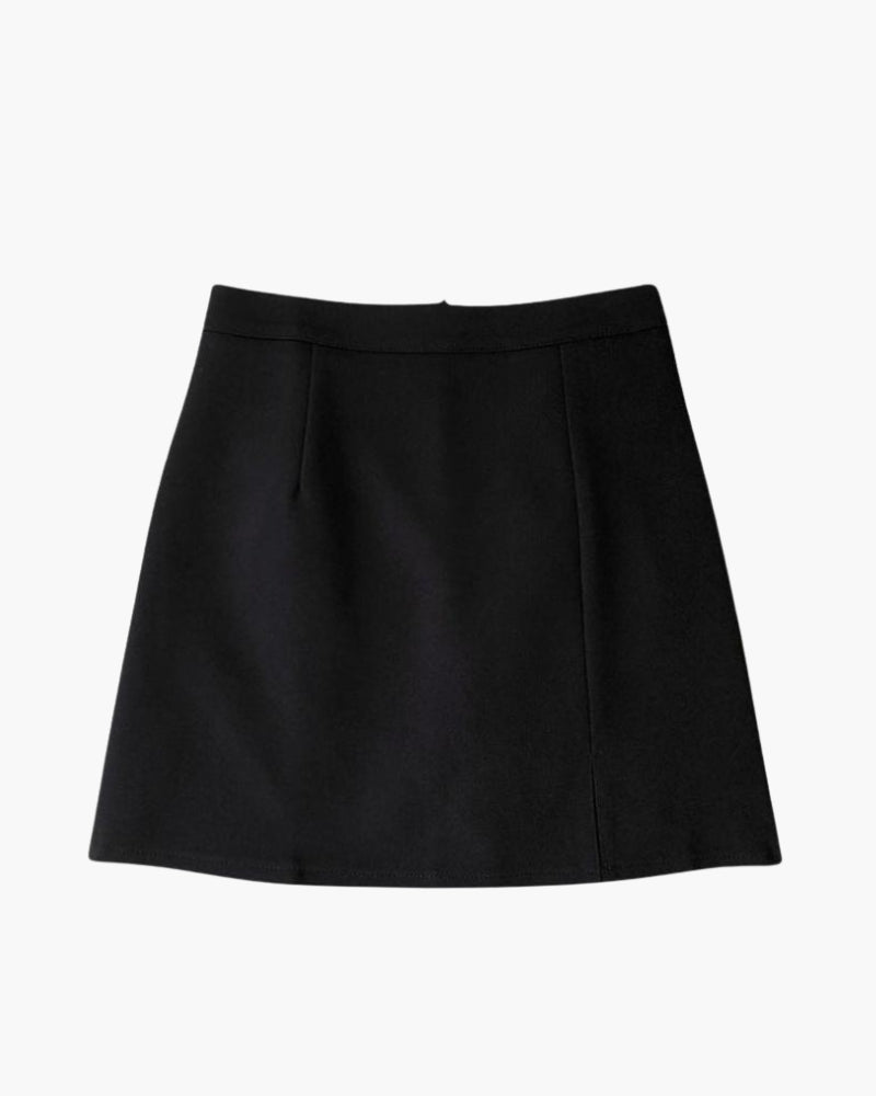 Chic Collection | Black Mini Skirt with Tailored Design & Side Slit | Versatile Style for Office and Evening