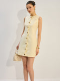 Chic Collection | White Mini Dress with Button-Front Design | Stylish Sleeveless Dress for Effortless Summer Fashion