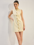 Chic Collection | White Mini Dress with Button-Front Design | Stylish Sleeveless Dress for Effortless Summer Fashion