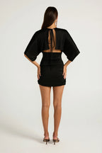 Chic Collection | Women's Black Dress with Elegant Draped Sleeves | Versatile Style for Any Occasion