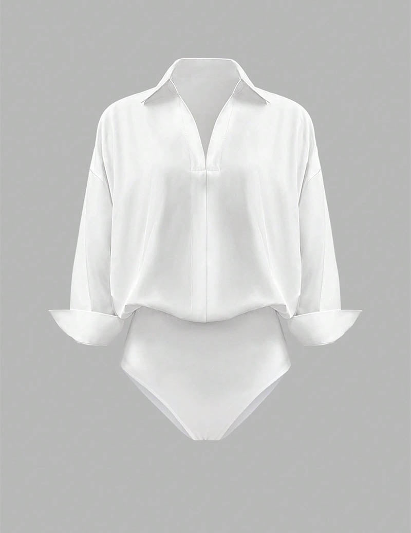Women's Bodysuit Set with Silky Fabric & Oversized Shirt –...