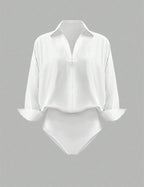 Women's Bodysuit Set with Silky Fabric & Oversized Shirt –...