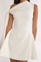 Chic Collection | Women's White Dress with Asymmetrical Neckline | Stylish Summer Dress for Effortless Elegance