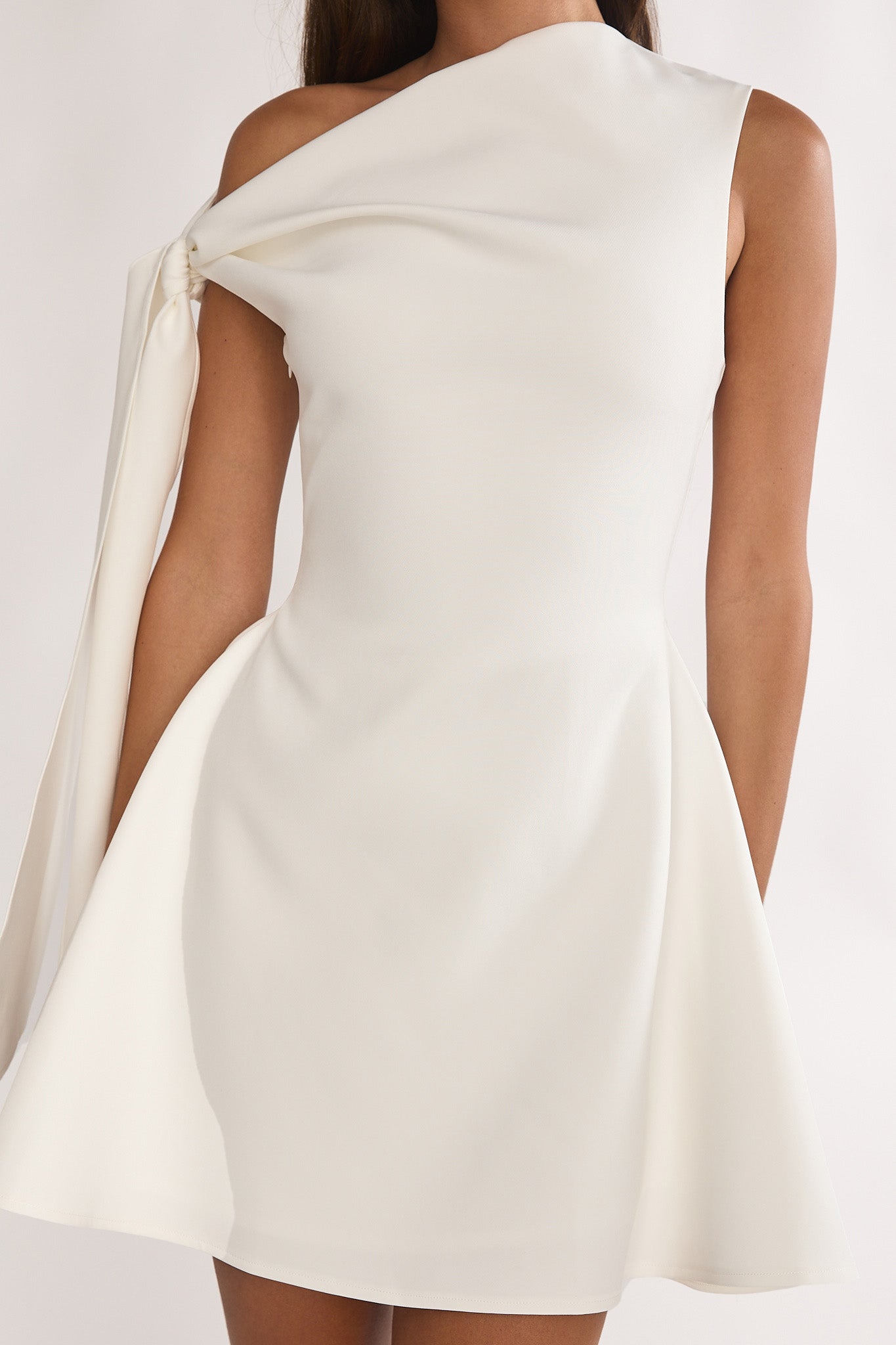 Chic Collection | Women's White Dress with Asymmetrical Neckline | Stylish Summer Dress for Effortless Elegance