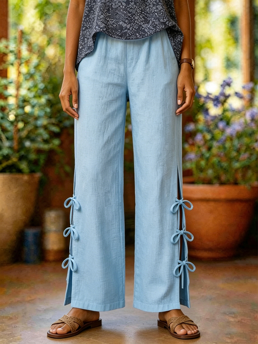 Chic Cotton-Linen Wide-Leg Pants with Adjustable Waistband | Stylish Comfort for Everyday Wear